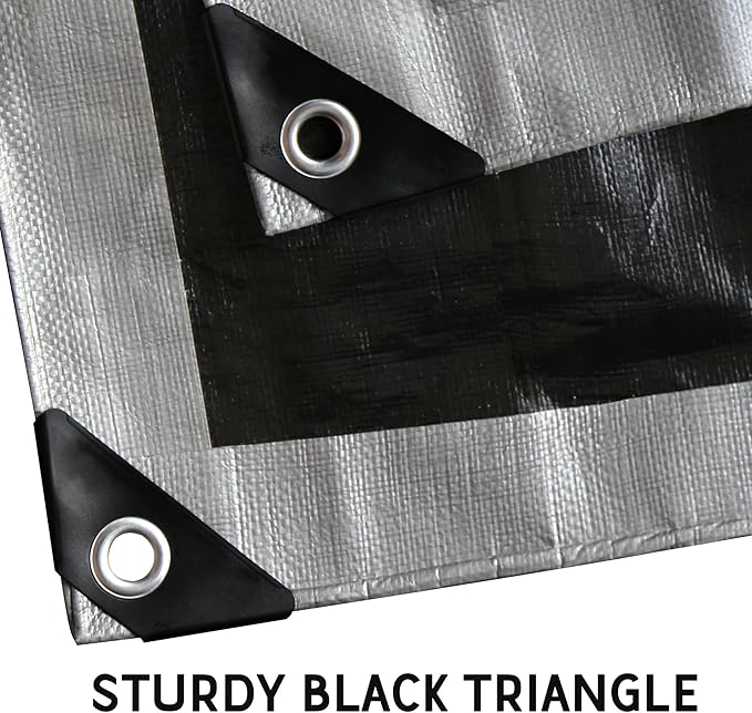STARPYNG-12 Mil Silver/Black 12x16 Feet Tarp-Heavy Duty Poly Tarp-Cover,Waterproof, UV Resistant, Weather Resistant, Cover Cars, Boats, Courtyards,Camping