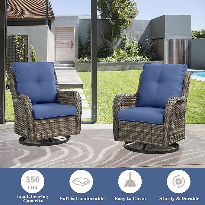 Belord Outdoor Swivel Rcoker Patio Chairs - Outdoor Swivel Patio Chairs Set of 2 Wicker Chair Patio Furniture Sets with Covered Cushion for Porch Deck Balcony Garden, Blue