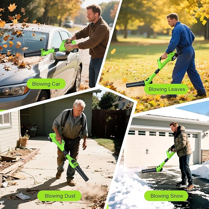 Leaf Blower Cordless,21V | 96" Electric Leaf Blower with 2 x 3.0Ah Batteries 3 Speed Modes 500CFM/180MPH Handheld Battery Powered Blower for Lawn Care Yard Patio Dust Snow Car Interior Garage Cleaning