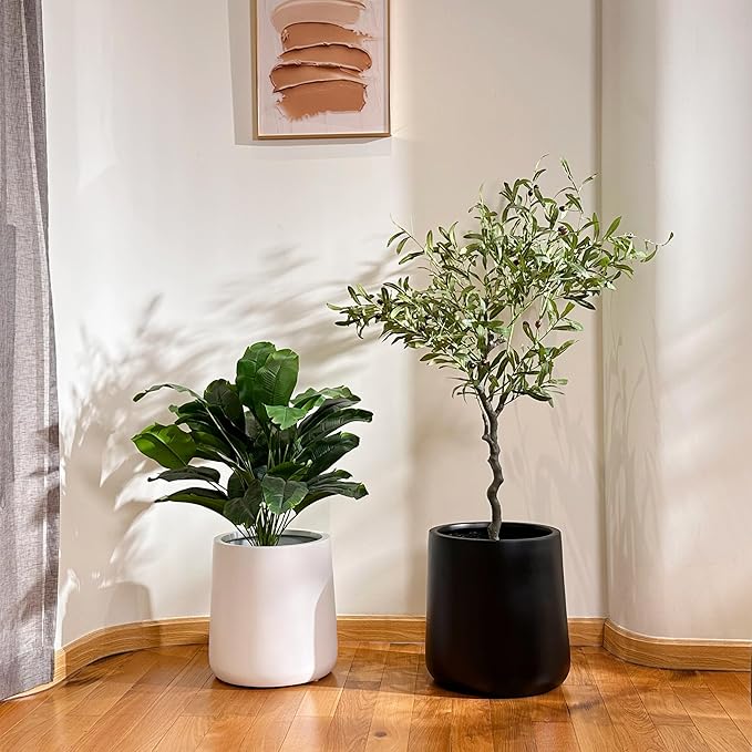 13" H x 12.6" D Conico Fiberstone Round Planter - Christmas Tree Planter, Smooth Finishes, Weather Resistant for Indoor and Outdoor Use, Included 2 Extra Coco Mats (White, 10" Pot Opening)