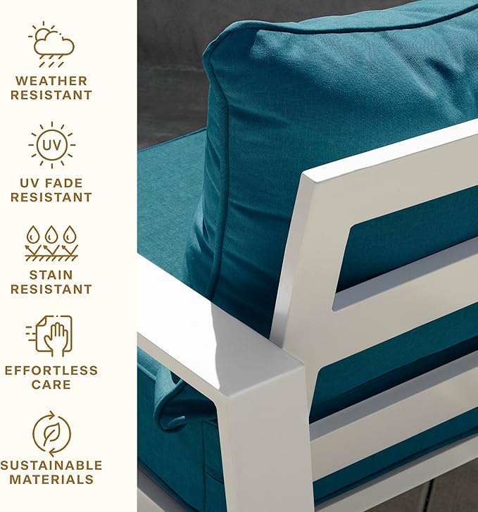 Honeycomb Outdoor Heritage Deep Seat, 24 x 23, Textured Solid Teal Chair Cushion for Patio Furniture