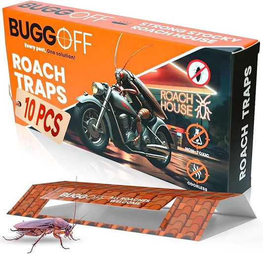 BUGGOFF - Roach House Trap 100 Pack, Baited Glue Traps, Cockroach Killer Indoor & Outdoor, Great for Home, Office, Warehouse & More! Sticky Pest Control Trap