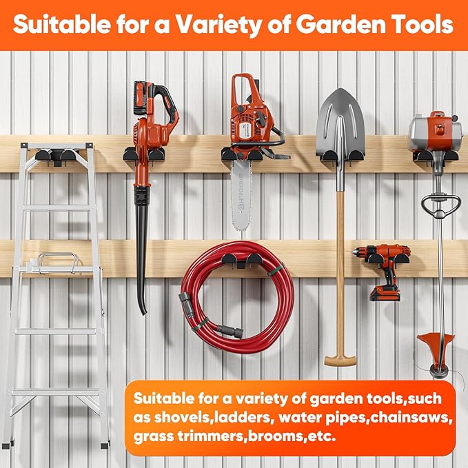 POKIPO Weedeater Hanger,2 Pack Garage Tool Organizer Storage Trimmer Rack for Open Trailer, Heavy Duty Metal Grass String Weed Wacker Eater Holder Wall Mount Loads 25lbs,Garden Hooks for Lawn Yard