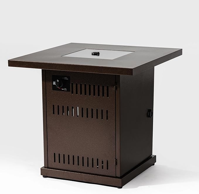 Propane Fire Pit Table, 28" Firepits for Outside, Gas Fire Pit for Outside Patio, Propane Fire Table with Steel Lid, Rocks for Deck, Backyard, 50000BTU, Tank Inside, Tank Not Included, Brown