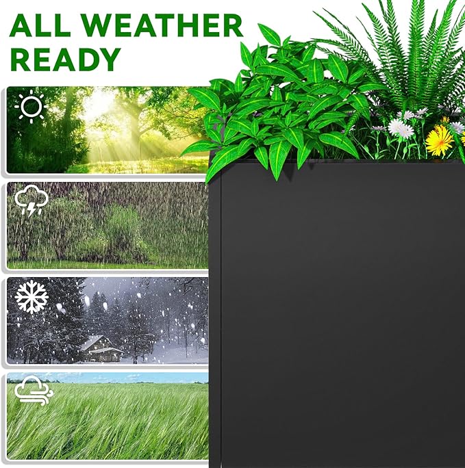 Tall Metal Planter Box, 38" L x 10" W x 30" H Large Outdoor Planters with Drainage & Adjustable Shelf, Heavy Duty Steel Rectangular Planter for Patio, Balcony, Indoor(Black)