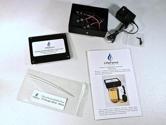 LifeForce Devices Combo-2 Basic Silver Generator Package – Home & Off-Grid Solution Kit – Make 32 oz in 32 minutes – Dual Power with Pure Silver Wires (Gauge-14)