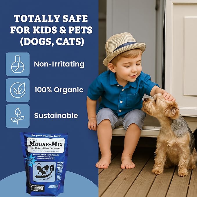 Moen’s Mouse Repellent Pouches, Peppermint Oil Rodent Repellent & Deterrent – Effective Mice Repellent for Home, Car, RV, Garage & Shed – Safe for Kids & Pets – 1 lb. (12 Pack)