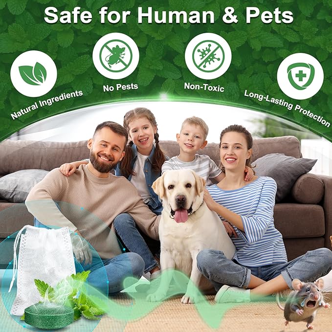 Mouse Rodent Repellent, 32 Pack Peppermint Oil Mice Repellent for Mice, Rats, Squirrels, Spiders and Pests, Indoor/Outdoor Natural Mouse Deterrent, Keeps Rodent Away from Garden & Home(Mint)