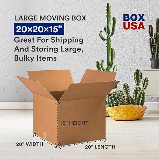 BOX USA Moving Boxes Large 20"L x 20"W x 15"H 12-Pack - Corrugated Cardboard Box for Shipping, Mailing, Packing, Packaging and Storage