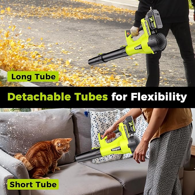 for Men Cordless Leaf Blower: 21V with 2 Batteries 4.0Ah, Fast Charger, 500CFM 150MPH Electric Leaf Blower, 6-Speed, Lightweight 3.7lbs for Yard, Garden, Patio Cleaning (Green)