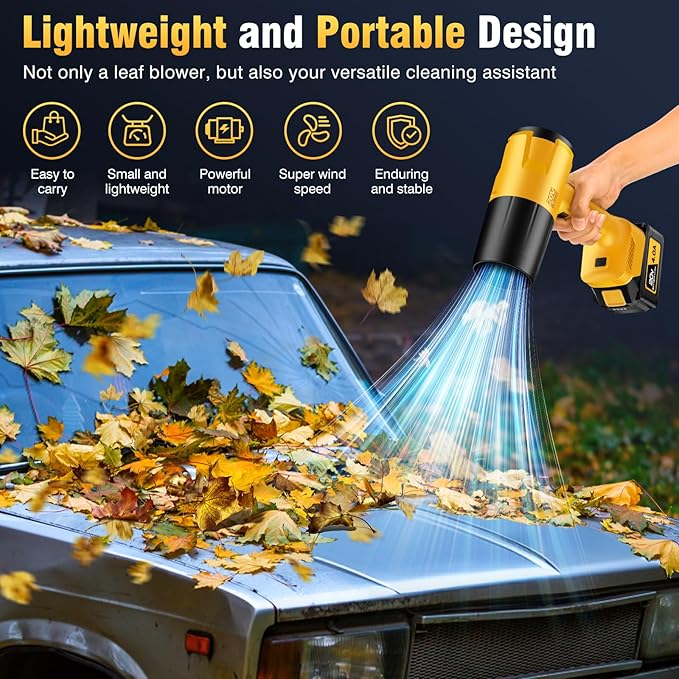 Leaf Blower Cordless, Handheld Leaf Blower with 2 Battery and Charger, 6 Speed Modes, Lightweight Blower for Patio, Lawn, Yard, Dust, Blowing Leaves