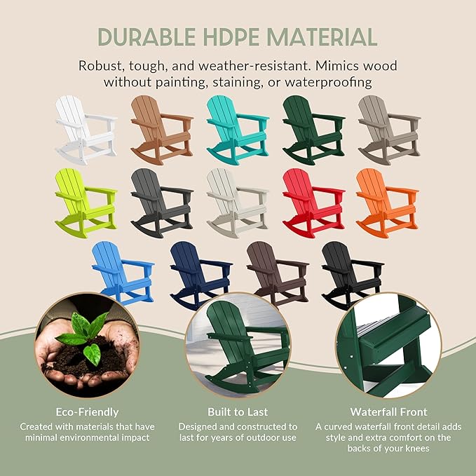 WestinTrends Malibu 2 Piece Set Outdoor/Patio Poly Adirondack Rocking Chairs (2 Seater), Dark Green