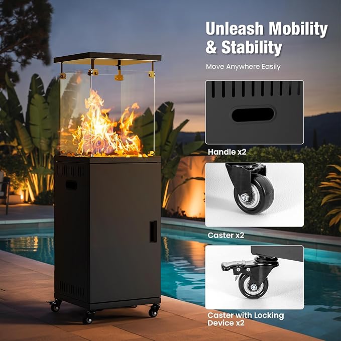 Pamapic 41,000 BTU Propane Patio Heater with Wheels & Cover,CSA Certified Outdoor Heater with Lockable Wheels for Backyard, Balcony,Garden,Weather Resistant(Ink)