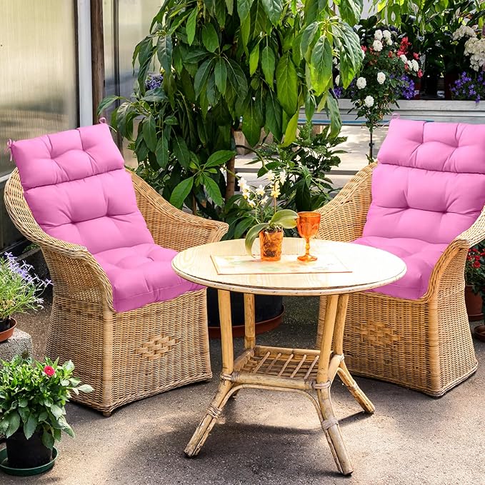 EAGLE PEAK Tufted Outdoor/Indoor High Back Patio Chair Cushions, Set of 4, 46'' x 22'', Pink