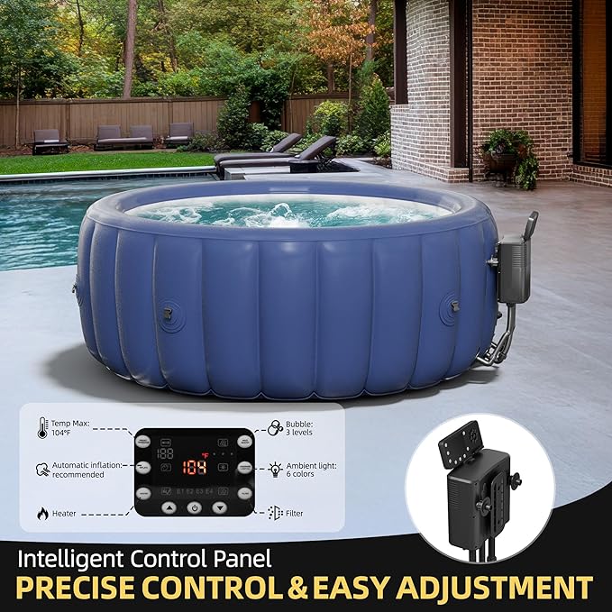 2-4 Person Inflatable Hot Tub, Portable Outdoor Spa with 146 Soothing Air Jets(73" x 28"), Portable Hot Tub with Cover and Heater Pump, Gray