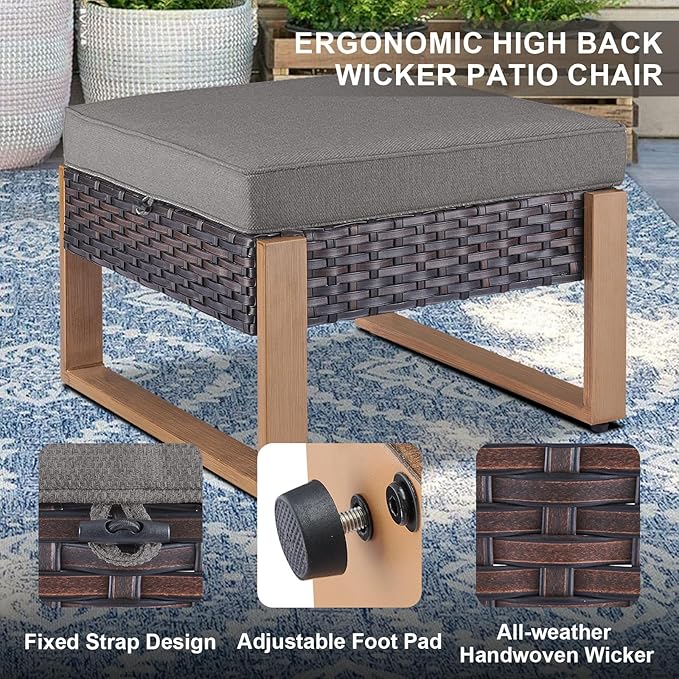 Belord 6 Piece Outdoor Patio Furniture Set with Propane Fire Pit Table, Wicker Patio Conversation Set with2 Patio Wicker Chairs Rattan Sofa and Removable 4" Thick Cushions for Deck Backyard