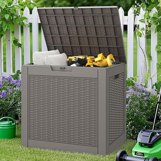 NUNU LAB 31 Gallon Outdoor Storage Box Waterproof, Outside Package Delivery Deck Boxes with Lockable Lid, Backyard Storage Bin For Garden Tools, Patio Cushions, Gray