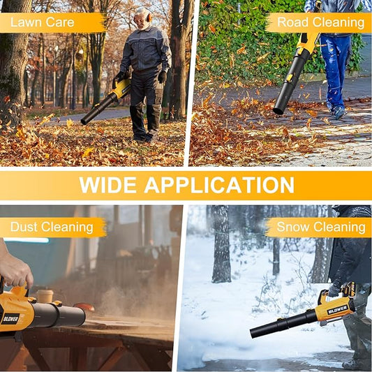 Leaf Blower Cordless (Upgraded) - 630CFM/160MPH, 21V Powerful Electric Cordless Leaf Blower with 2 x 4.0Ah Batteries and Charger, Battery Powered Leaf Blowers for Lawn Care, Patio, Yard, Dust, Snow