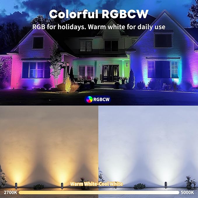 Varmtalys Smart Landscape Spotlights Low Voltage - RGBCW 5W LED Outdoor Uplight, 12V Landscape Spot Lights App Controlled, IP65 Waterproof Wired Aluminum, Black for Exterior House Tree Garden Yard