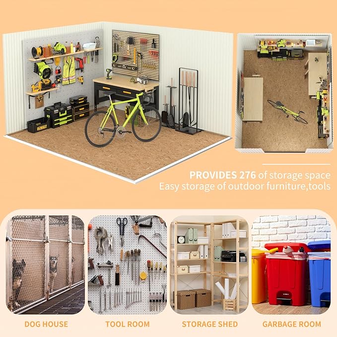 8x6 FT Outdoor Storage Shed,Metal Tool Sheds,Waterproof Outside Storage Shed,Large Storage Building with Lockable Door
