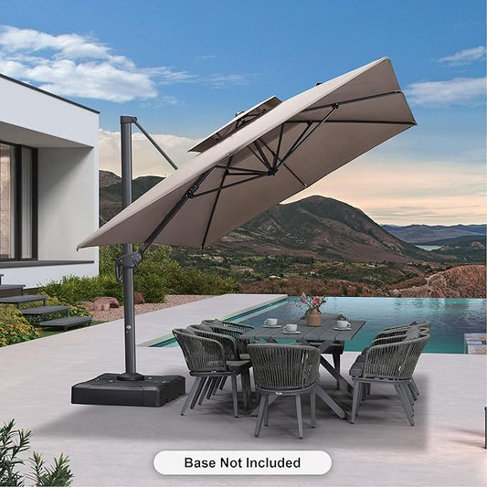 PURPLE LEAF 10' X 13' Double Top Cantilever Patio Umbrella Deluxe Large Outdoor Umbrella Rectangle Offset Umbrella with Fade Resistance for Garden Deck Pool Patio, Ash Mocha
