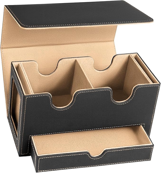 MTG Deck Box with 2 Commander Display,Commder Deck Box Fits 310+ Cards，with Dice Tray,Leather Magnetic,Fits for TCG CCG Magic Cards (Khaki)