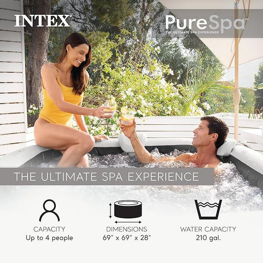 INTEX 28449EH PureSpa Greystone Deluxe Spa Set: Includes Energy Efficient Spa Cover - 140 Bubble Jets - Square Design - 4 Person Capacity - 69" x 28"