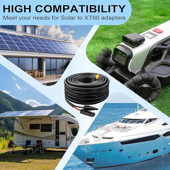 MOOKEERF Solar to XT60 Cable 10AWG 50FT Solar Connector to XT60 Adapter Cable for Solar Panel to Battery RV Portable Power Station Solar Generator - 50 Foot