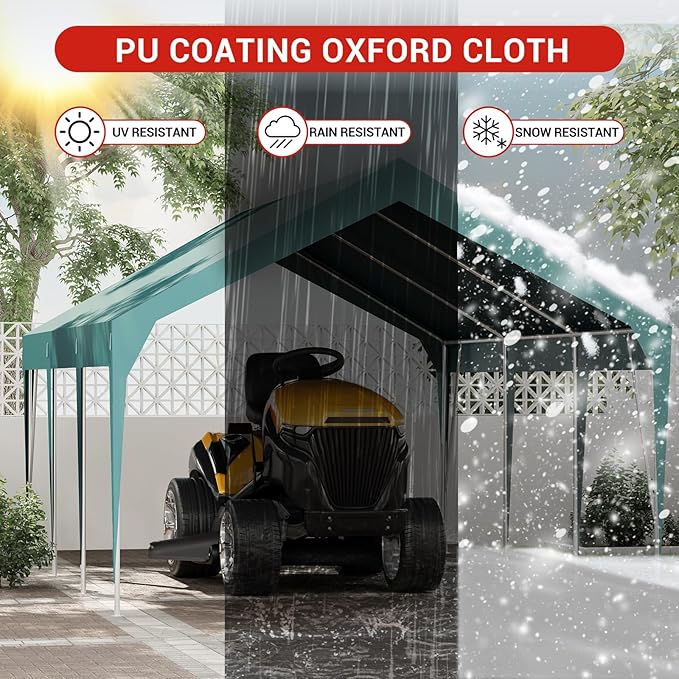 13x20FT Industrial-Strength Portable Carport, Waterproof Outdoor Canopy Shelter with Sturdy Steel Frame, Adjustable Height for Vehicle Boat Storage