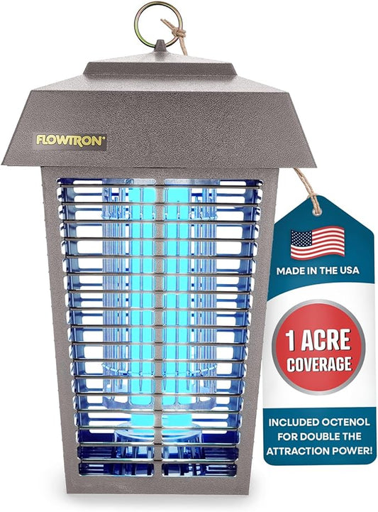 Flowtron Bug Zapper, 1 Acre of Outdoor Coverage with Powerful 40W Bulb & 5600V Instant Killing Grid, Electric Insect, Fly & Mosquito Zapper, Made in The USA - Grey Color