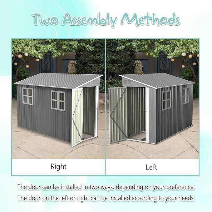 4x10FT Metal Shed with Floor Frame, Lean to Shed with 2 Windows, Outdoor Storage Shed for Garden Backyard Patio, Outside Large Tool Shed for Tools& Bicycle Storage