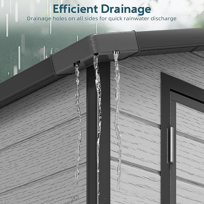 6X8 FT Outdoor Storage Sheds, Plastic Storage Shed with Floor & Drainage Channel for Bikes, Furniture, Gardening Tools, Lockable Outdoor Shed Suitable for Backyard, Patio, Lawn