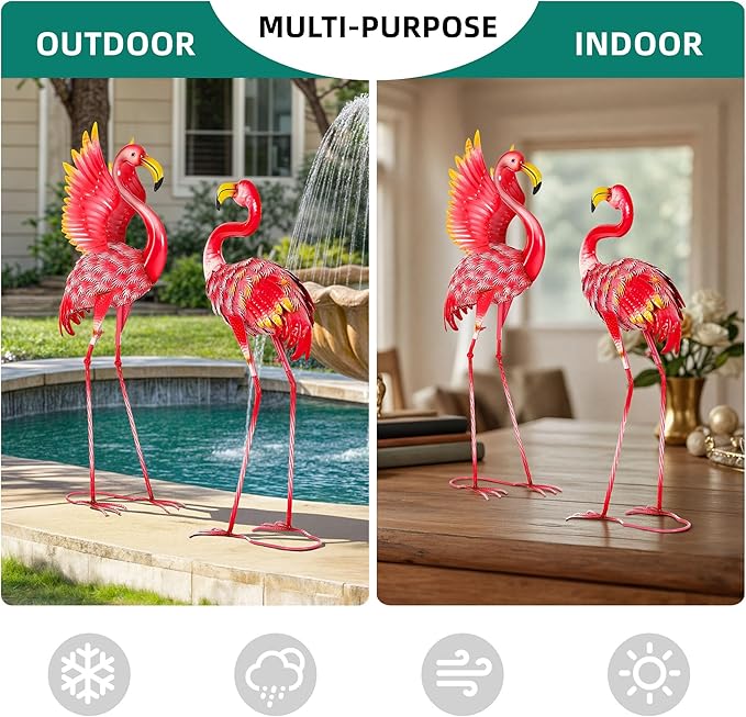 Ultym 36.5" Extra-Large Flamingo Statue, Handmade Metal Flamingo Yard Decor, Lawn Sculptures with Stable Ground Stakes, Backyard Decoration, Metal Garden Art