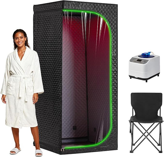 Steam Sauna Tent for Home, Portable Indoor Sauna with Powerful Steam Heating, Foldable Personal Spa for Relaxation & Recovery (Single Rectangular – Red Light, Black)