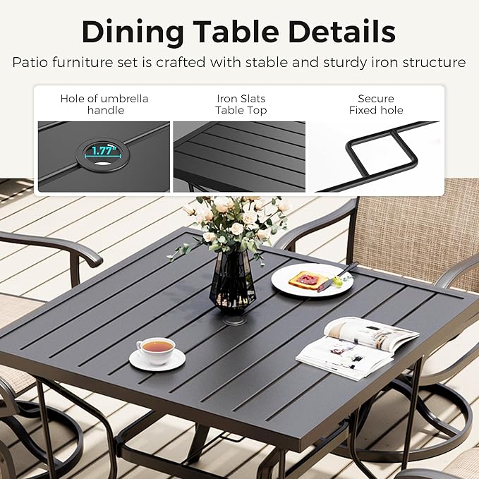 5-Piece Outdoor Dining Set, Patio Furniture Set with Textilene Swivel Chairs, Outdoor Table & 4 Chairs for Garden, Backyard, Poolside, Deck, Beige