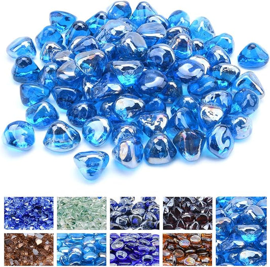 GasSaf 10-Pound 1 inch Diamonds Fire Glass for Gas or Propane Fire Pit Fireplace & Landscaping (Caribbean Blue Luster)