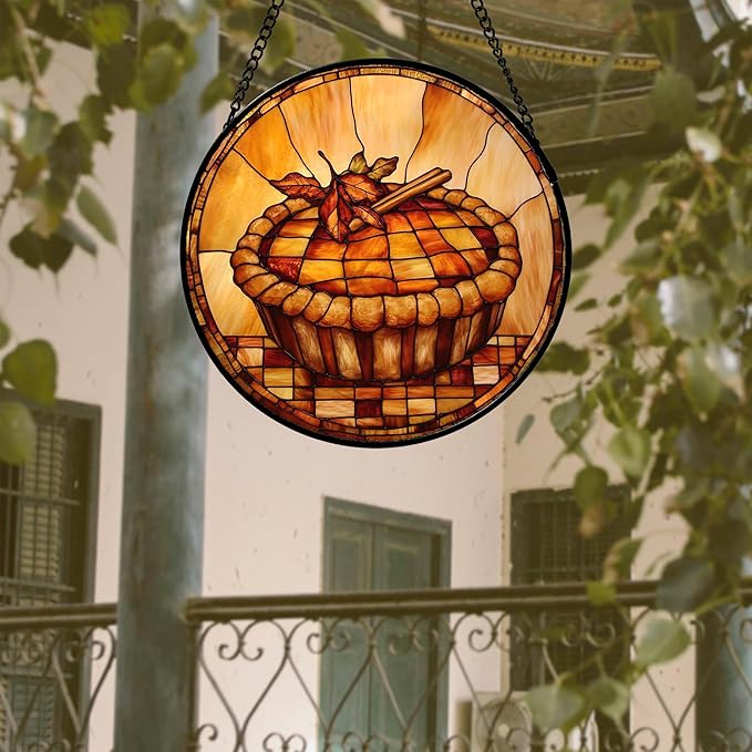 AMDERVEN Stained Glass Window Hanging 4 Pcs Set Brown Turkey Berry Corn Large 15" - Suncatcher Door Garden Sun Catcher Decor Birthday Thanksgiving Mother's Day for Mom Woman Nana Men