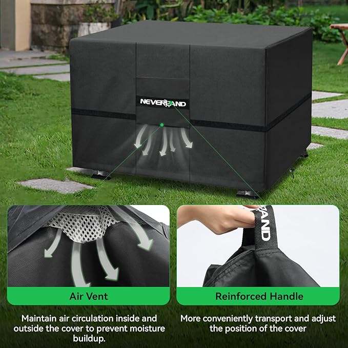 NEVERLAND Fire Pit Cover Square 28 Inch - Waterproof Outdoor Firepit Covers Square for 24-28 Inches 600D Oxford Patio Gas Fire Pit Table Covers with Buckle Straps and Air Vent, 28 x 28 x 25 Inch Black