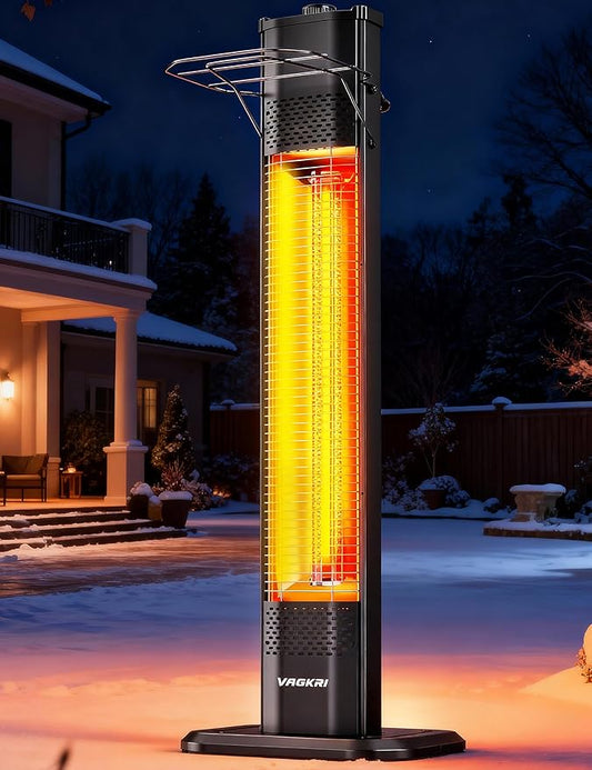 VAGKRI Outdoor Electric Patio Heater, 1500W 36" Infrared Heater with 2 Heat Tube, 3 Levels, Tip-Over&Overheat Protection, IPX5 Waterproof Tower Electric Patio Heater for Outdoor Indoor, Backyard, Room