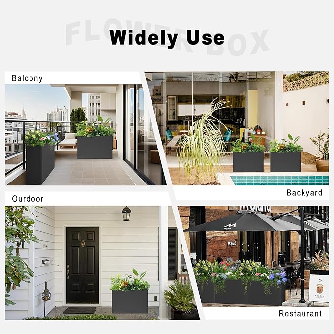 Metal Planters for Outdoors, Large Metal Planter Box 36”L x 10”W x 26”H Tall Rectangle Planter Box with Removable Insert Shelf, Heavy Outdoor Pots for Porch, Garden, Patio, Yard, Deck
