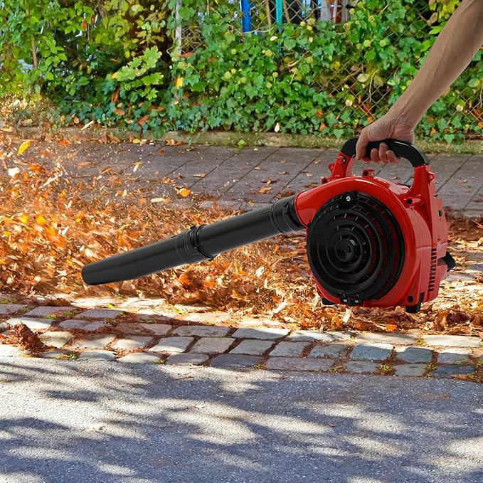 25.4CC Leaf Blower & Leaf Vacuum Mulcher, 2-Stroke Handheld Gas Powered Leaf Blower for Yard Cleanup, Mulching & Debris Collection, Red