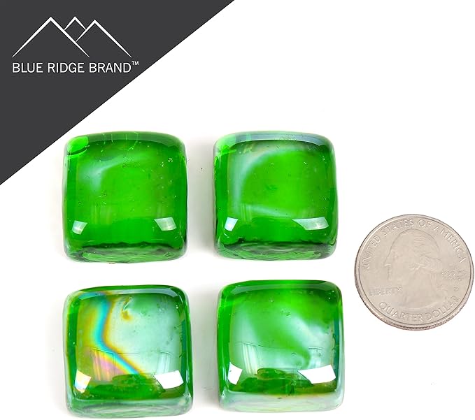 Reflective Fire Pit Glass Cubes - Professional Grade Fire Glass for Fire Pit - 1" Firepit Glass Rock - Glass Stones - Gas & Propane Fire Pit & Fireplace Glass (10 Pound, Green)