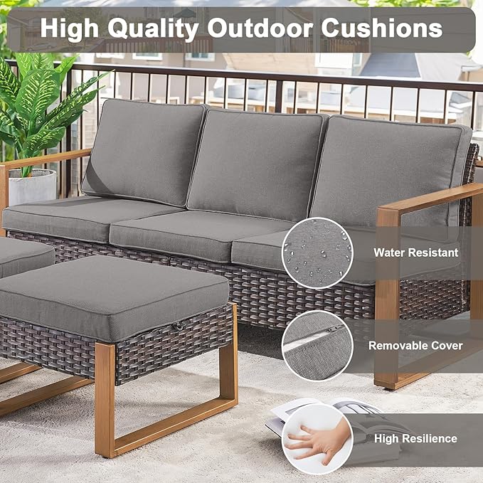 Belord 5 Piece Patio Furniture Set with Swivel Chairs, PE Wicker Patio Sofa Set Outdoor Swivel Rocker Patio Chairs with Anti-Rust Metal Wide Armrests for Deck Backyard Sunroom