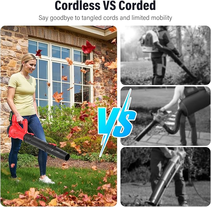 Yaofafa Leaf Blower Cordless with 6-Speed Control, 218CFM Electric Leaf Blower with 2×4000mAh Batteries & Fast Charger, Lightweight Cordless Blower for Patio, Lawn and Garden Cleaning(Red)