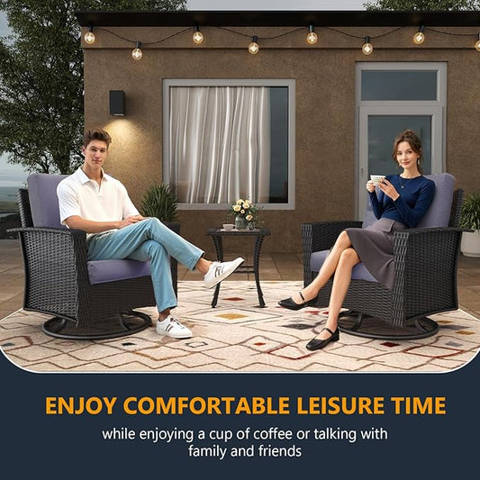 3 Pieces Outdoor Patio Furniture Set, Wicker Patio Sectional Set Conversation Wicker Swivel Chairs with Small Side Table