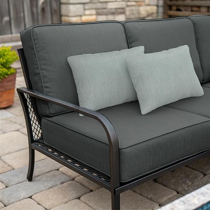 Covers & All Sunbrellla Outdoor Pillows for Patio Furniture, UV Fade Resistant & Waterproof Outdoor Sunbrella Lumbar Pillows, Set of 2 Inserts & Covers for Patios, Decks and Porches (Cast Mist)