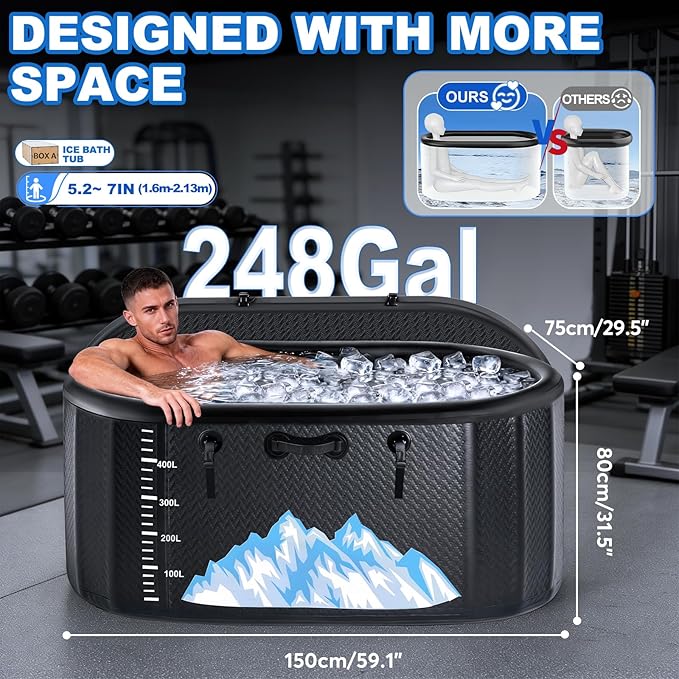 Cold Plunge Tub, 142 Gallon, 1 Horsepower, Heavy-Duty Ice Bath Tub for Athletes with Hot & Cold, Portable Inflatable Plunge Chiller with Water Treatment Kit, Immersion Therapy, WiFi (Black, Only Tub)
