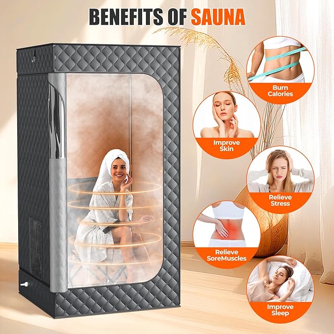 2025 Upgraded Steam Sauna Box for Home, 15 Levels Precision Temp 3L 1200W Tank, Folding Chair, Fast Setup Indoor Saunas for Muscle Relief & Detox, Compact Sauna Spa for Family Relaxation