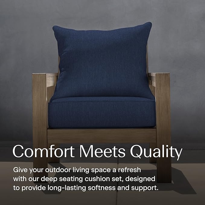 Honeycomb Outdoor Heritage Deep Seat, 24 x 23, Textured Solid Indigo Blue Chair Cushion for Patio Furniture