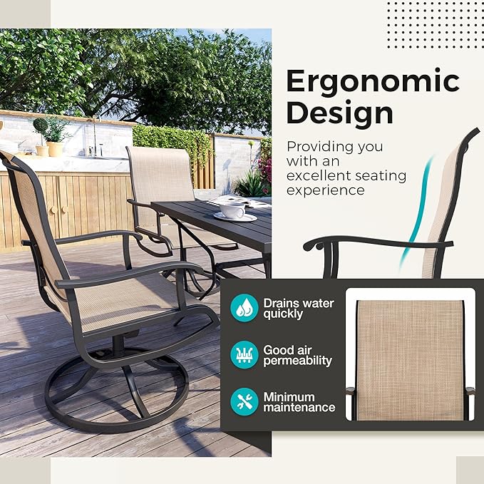 5-Piece Outdoor Dining Set, Patio Furniture Set with Textilene Swivel Chairs, Outdoor Table & 4 Chairs for Garden, Backyard, Poolside, Deck, Beige